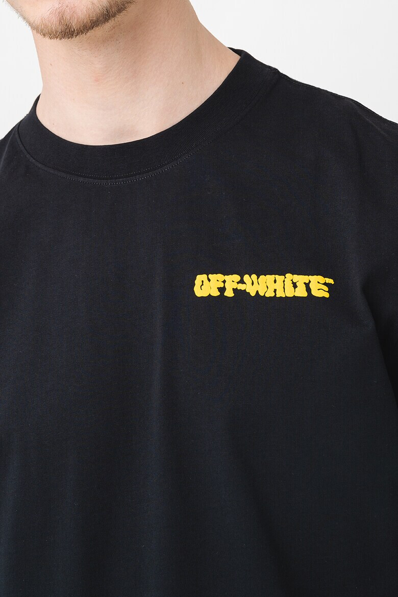 OFF-WHITE Тениска с овално деколте и надпис - Бял/Черен/Жълт - Pepit.bg