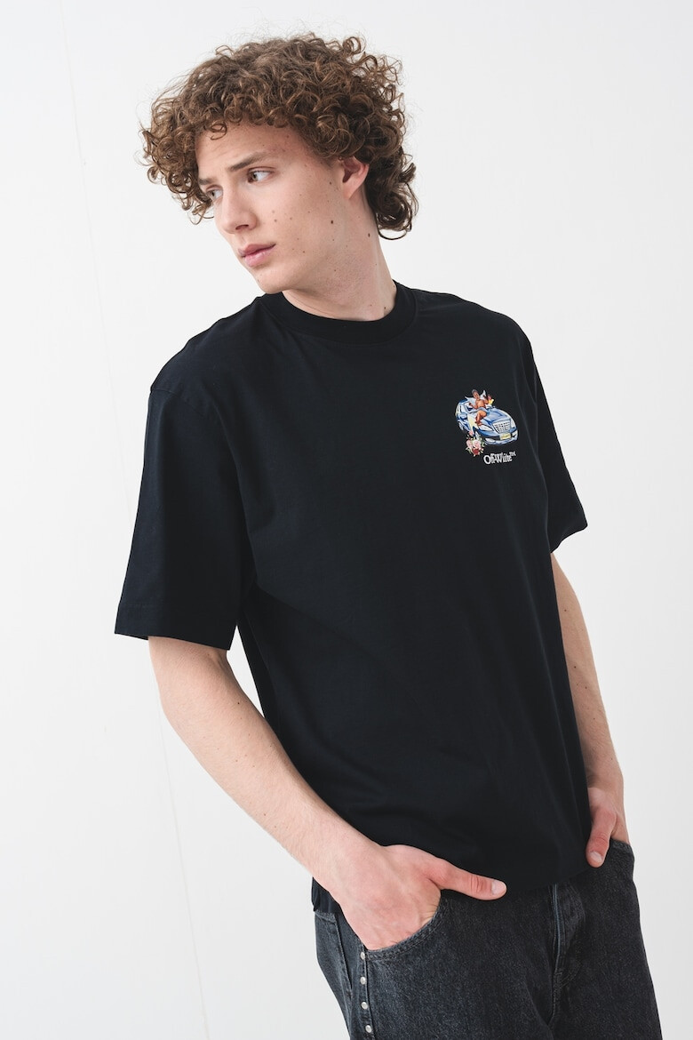 OFF-WHITE Тениска с овално деколте и принт - Пастелносин/Черен/Бял - Pepit.bg