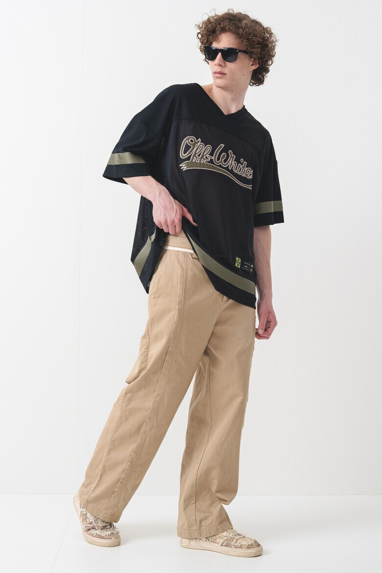 OFF-WHITE Уголемена тениска с овално деколте - Черен/Папратово зелено - Pepit.bg