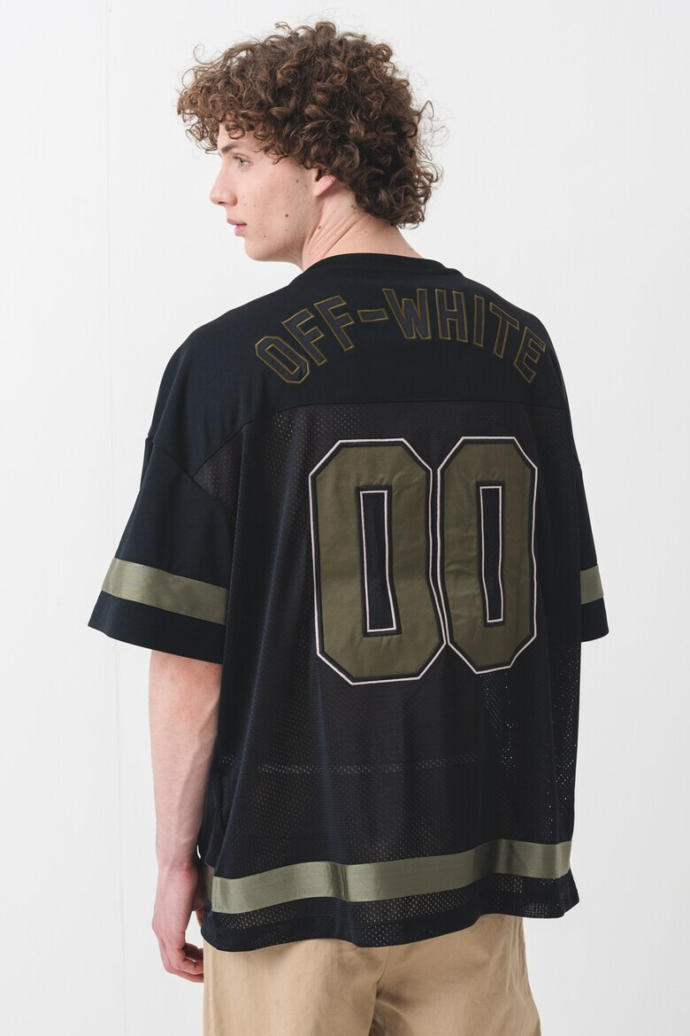 OFF-WHITE Уголемена тениска с овално деколте - Черен/Папратово зелено - Pepit.bg