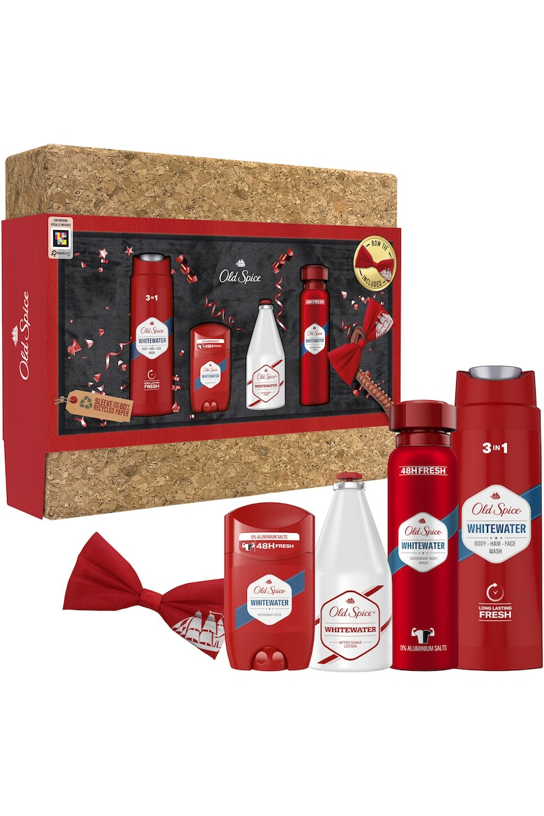 Old Spice Комплект Cork Box Whitewater: Душ гел 250 мл + Дезодорант стик 50 мл + Дезодорант спрей 150 мл + Афтършейв 100 мл + Папийонка - Pepit.bg