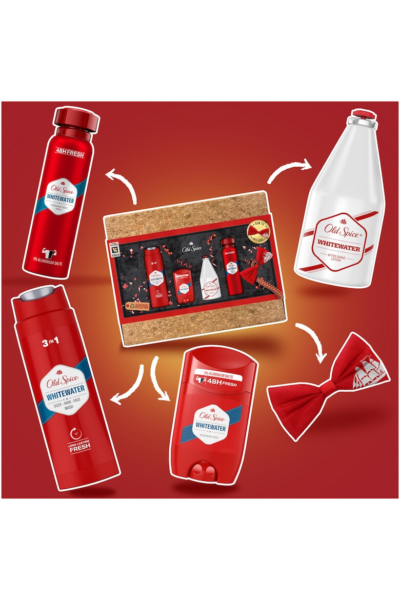 Old Spice Комплект Cork Box Whitewater: Душ гел 250 мл + Дезодорант стик 50 мл + Дезодорант спрей 150 мл + Афтършейв 100 мл + Папийонка - Pepit.bg