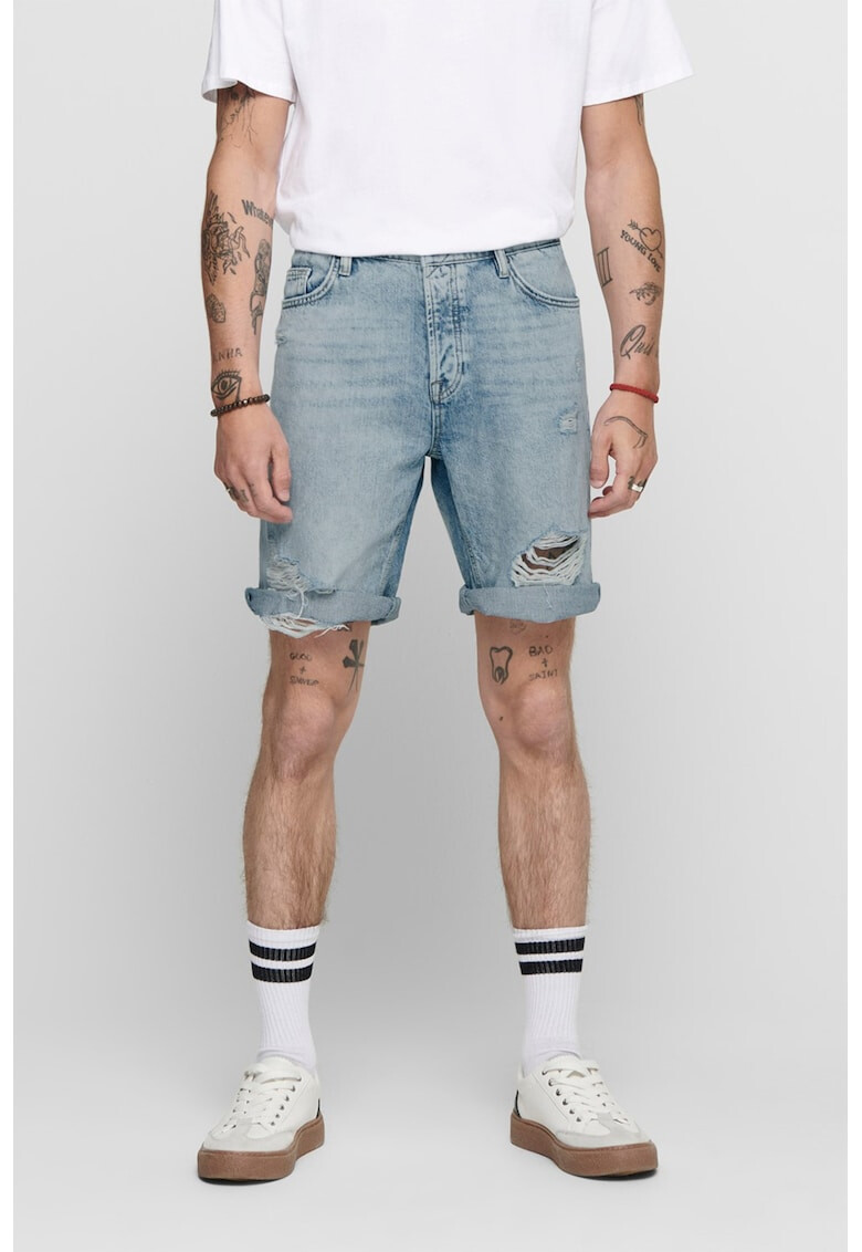 Only & Sons Дънкови бермуди с протрити зони - Pepit.bg