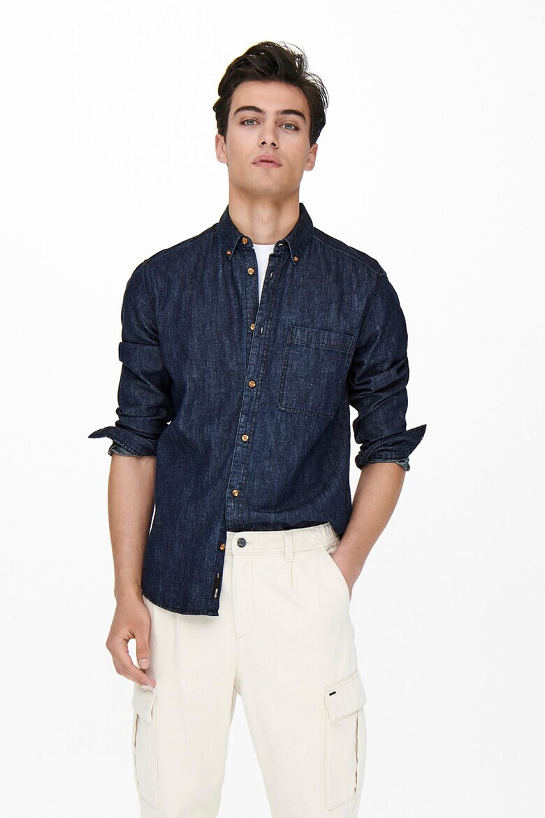 Only & Sons Риза с лен с джоб на гърдите - Pepit.bg