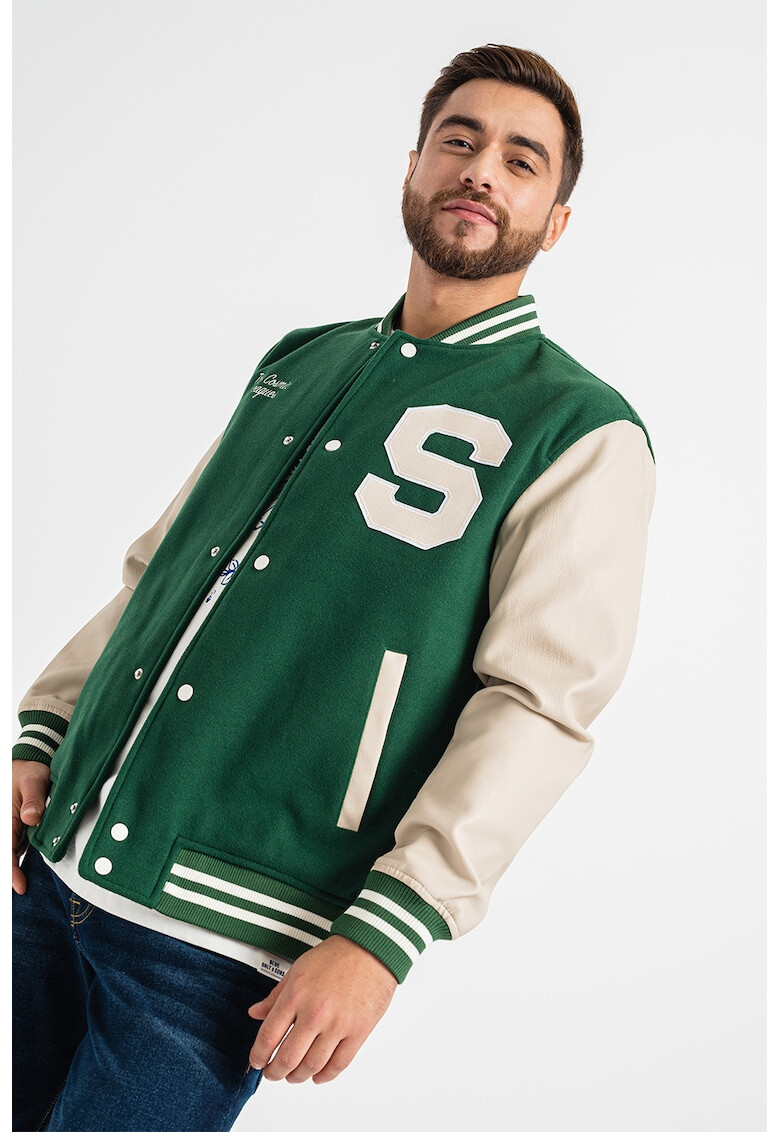 Only & Sons Яке бомбър Varsity с ръкави от еко кожа - Pepit.bg