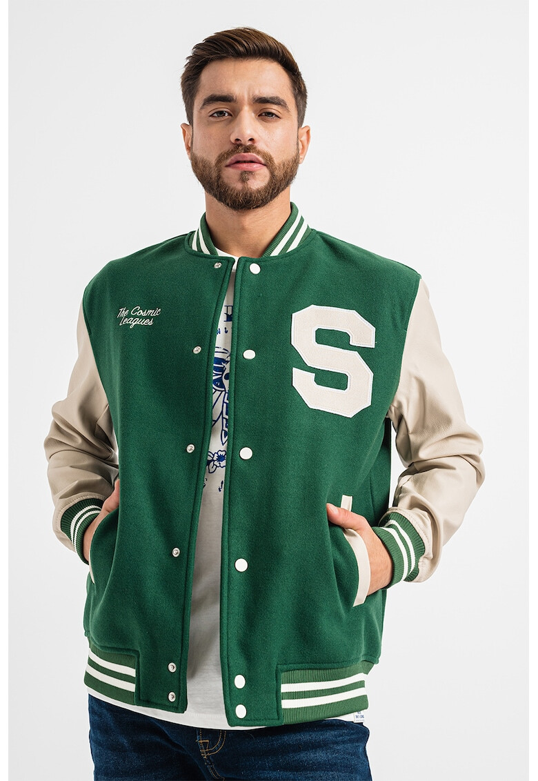 Only & Sons Яке бомбър Varsity с ръкави от еко кожа - Pepit.bg