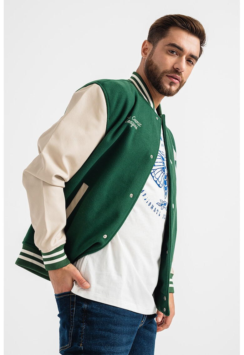 Only & Sons Яке бомбър Varsity с ръкави от еко кожа - Pepit.bg