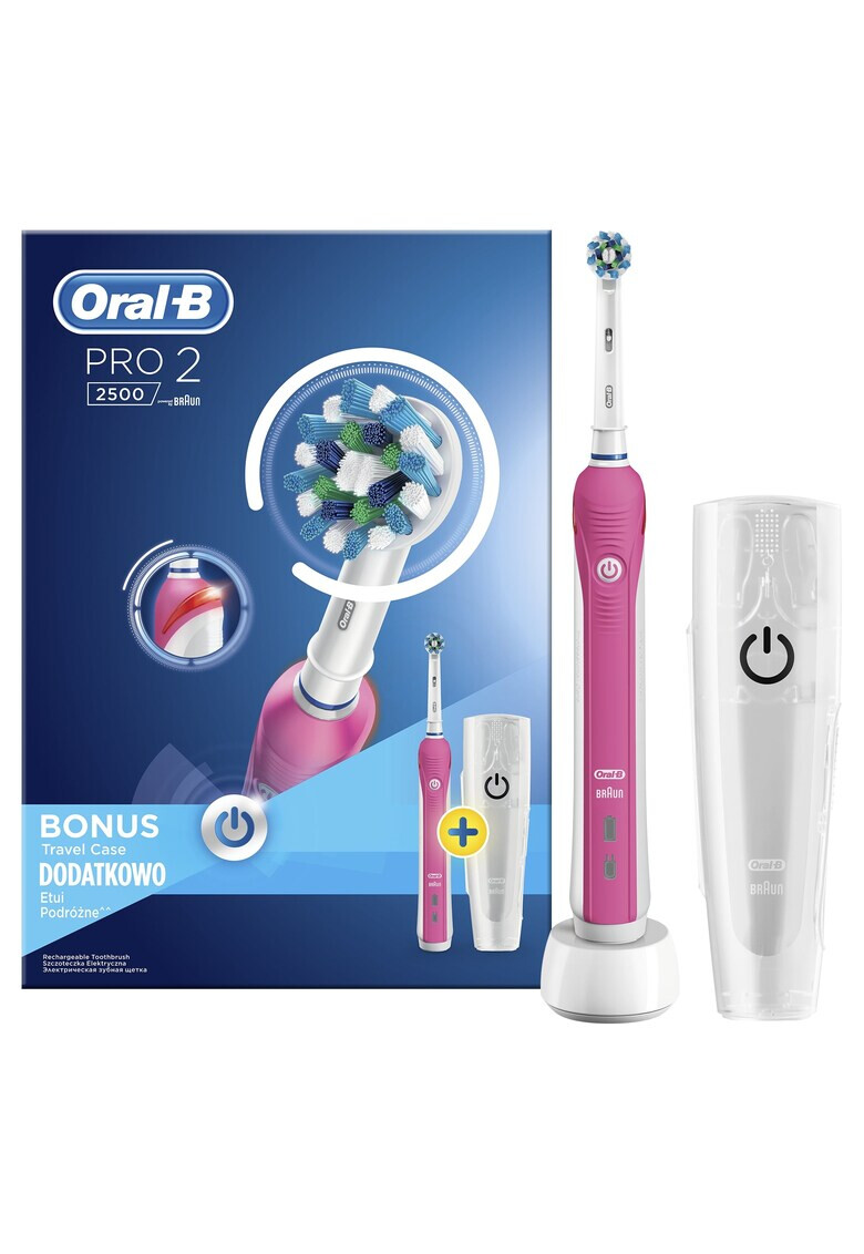 Oral-B Ел. четка за зъби Pro 2 2500P 2 програми Таймер Чанта за пътуване Розова - Pepit.bg