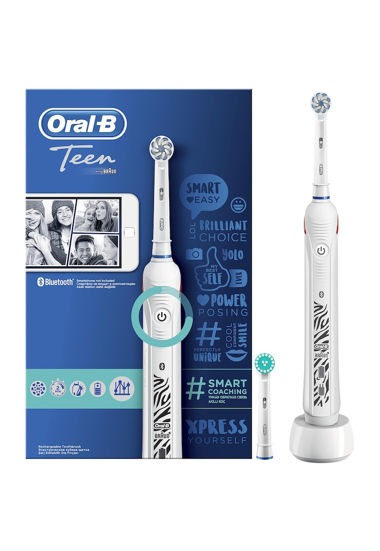 Oral-B Ел. четка за зъби Teen 40000 пулсации/мин 8800 осцилации/мин Почистване 3D 3 програми 2 накрайника Bluetooth Бяла - Pepit.bg