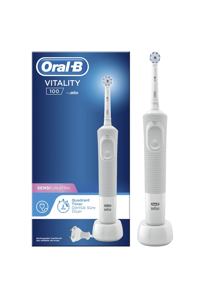 Oral-B Ел. четка за зъби Vitality D100 Sensi Ultra Thin 7600 осцилации/мин 2D почистване 1 програма 1 накрайник Бяла - Pepit.bg