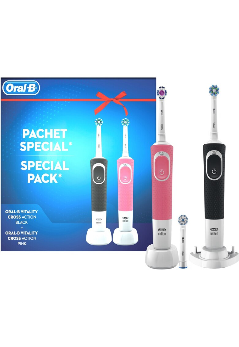 Oral-B Комплект Ел. четки за зъби за възрастни Vitality D100 3 накрайника Розов/Черен - Pepit.bg