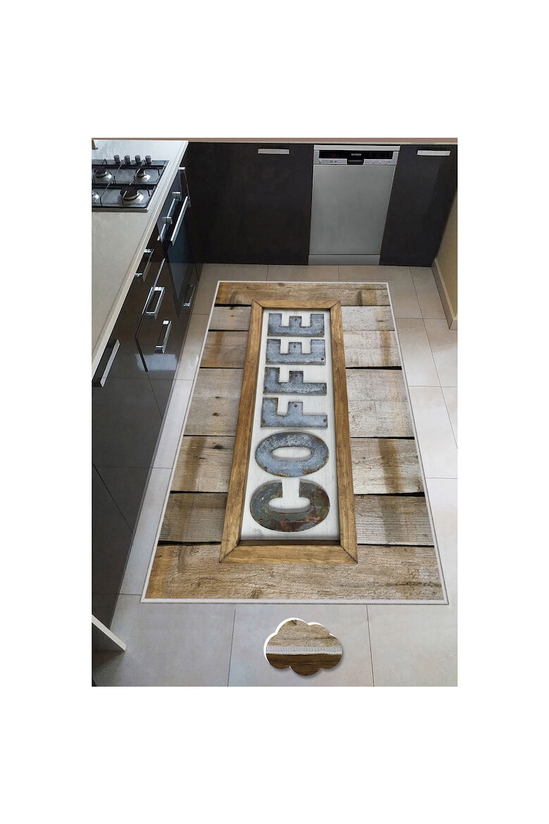 Oyo home Килим Coffee За кухня 100x200 см Полиестер Дигитален печат Неплъзгащ се Бежов/Сив - Pepit.bg