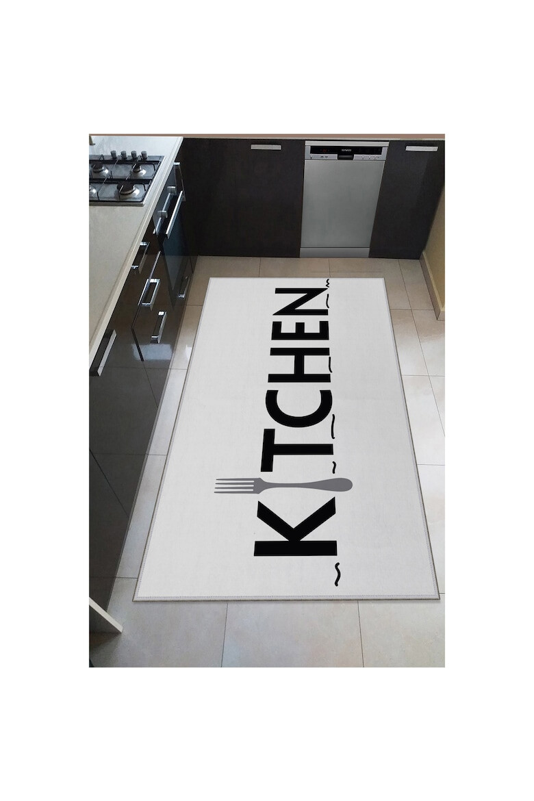 Oyo home Килим Kitchen За кухня Полиестер Дигитален печат Неплъзгащ се Бял/Черен - Pepit.bg