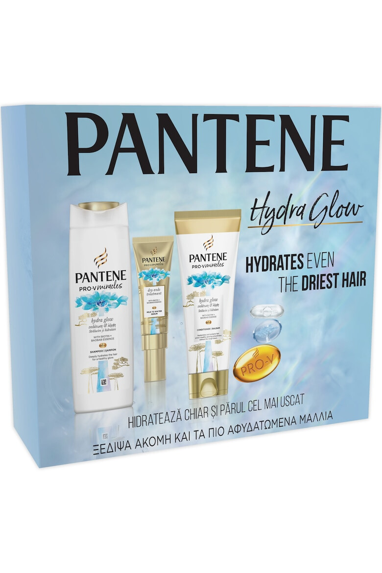 Pantene Комплект Pro-V Miracles Hydra Glow: Шампоан Pro-V Miracles Hydra Glow 300 мл + Балсам за коса Pro-V Miracles Hydra Glow 200 мл + Хидратиращ серум Pro-V Miracles Hydra Glow 75 мл - Pepit.bg