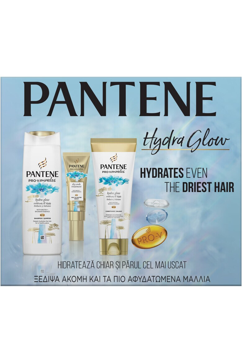 Pantene Комплект Pro-V Miracles Hydra Glow: Шампоан Pro-V Miracles Hydra Glow 300 мл + Балсам за коса Pro-V Miracles Hydra Glow 200 мл + Хидратиращ серум Pro-V Miracles Hydra Glow 75 мл - Pepit.bg