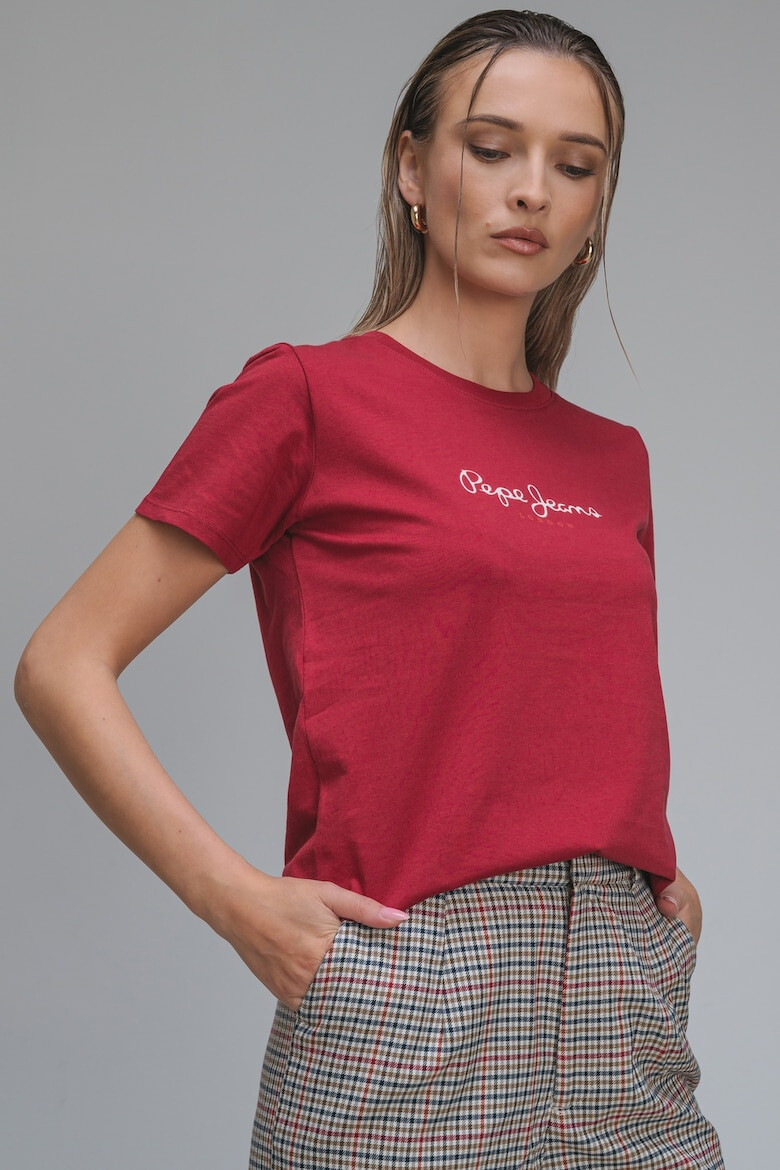 Pepe Jeans London Тениска Fiore с овално деколте и лого - Pepit.bg