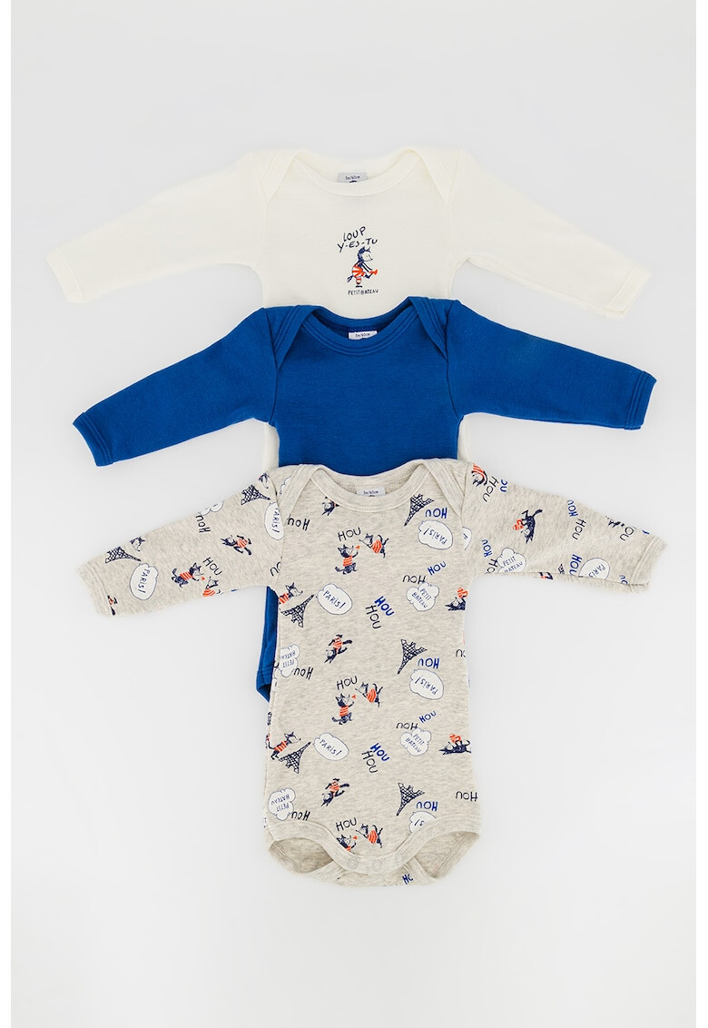 PETIT BATEAU Памучни бодита с дълги ръкави - 3 броя - Pepit.bg