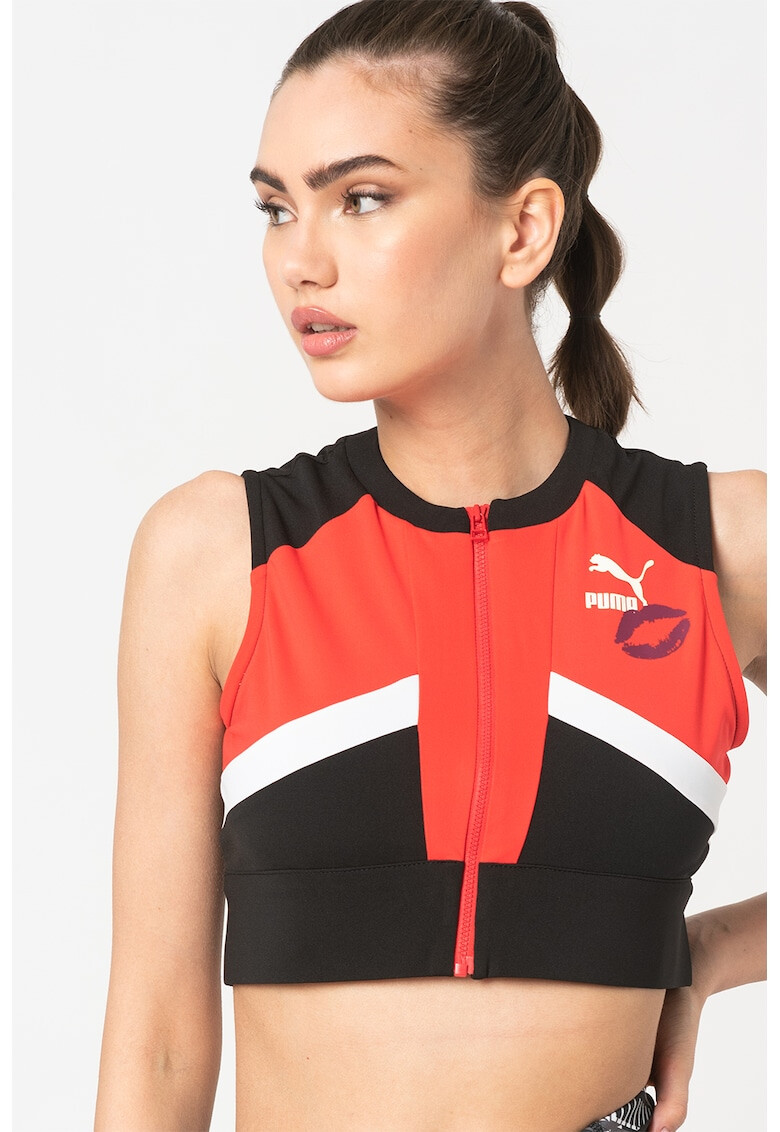Puma Къс топ с цветен блок и цип - Pepit.bg