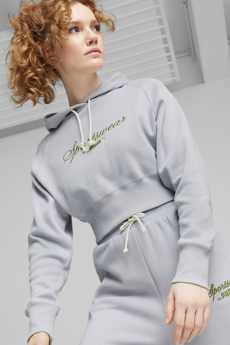 Puma Късо худи Classics+ с бродерия - Сив - Pepit.bg