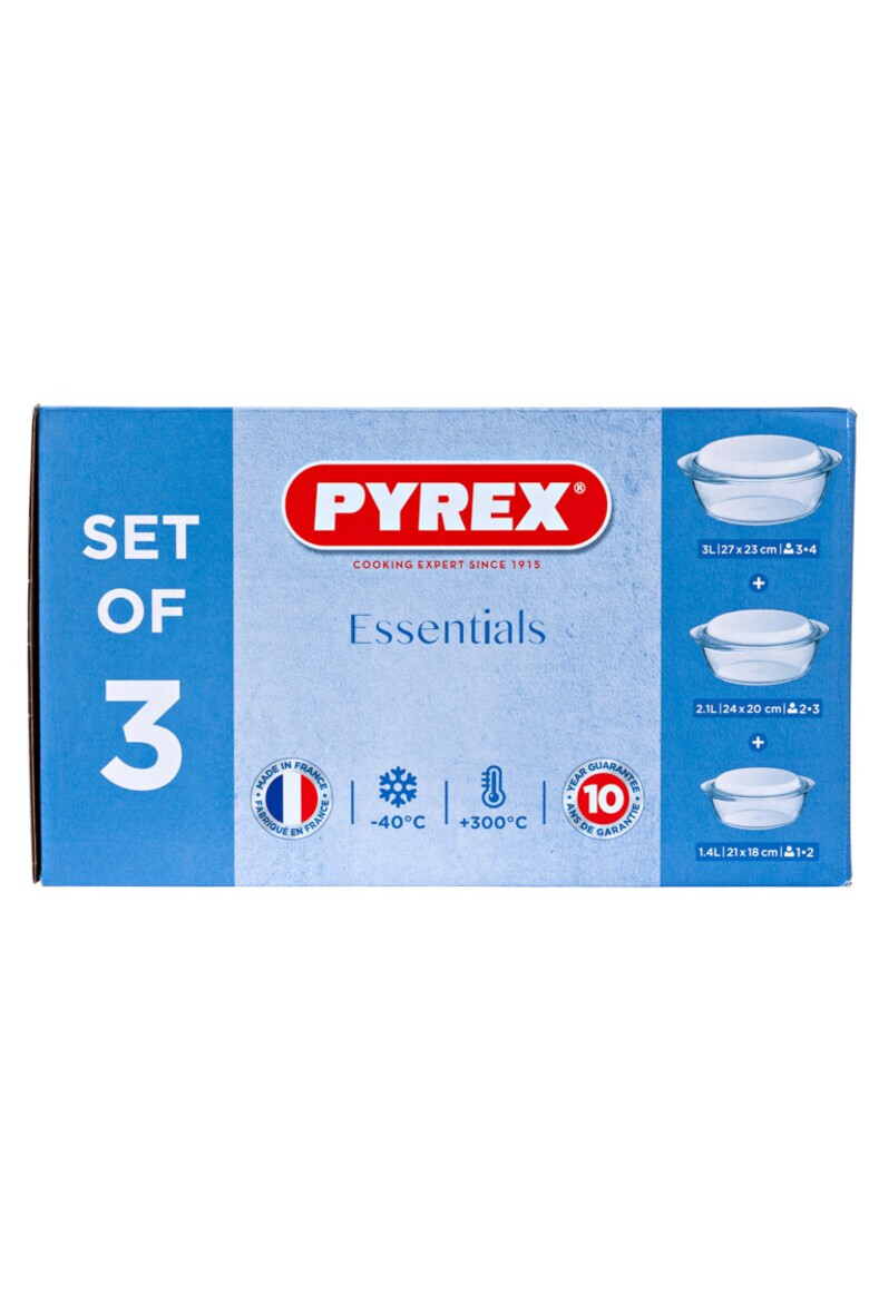 Pyrex Комплект 3 касероли с капак Essentials Термоустойчиво стъкло 1.4 л 2.1 л 3 л - Pepit.bg