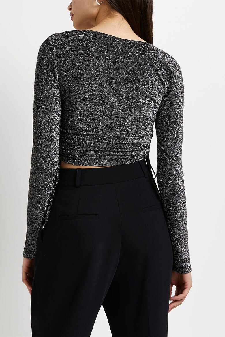 RIVER ISLAND Къса бляскава блуза с връзки - Pepit.bg