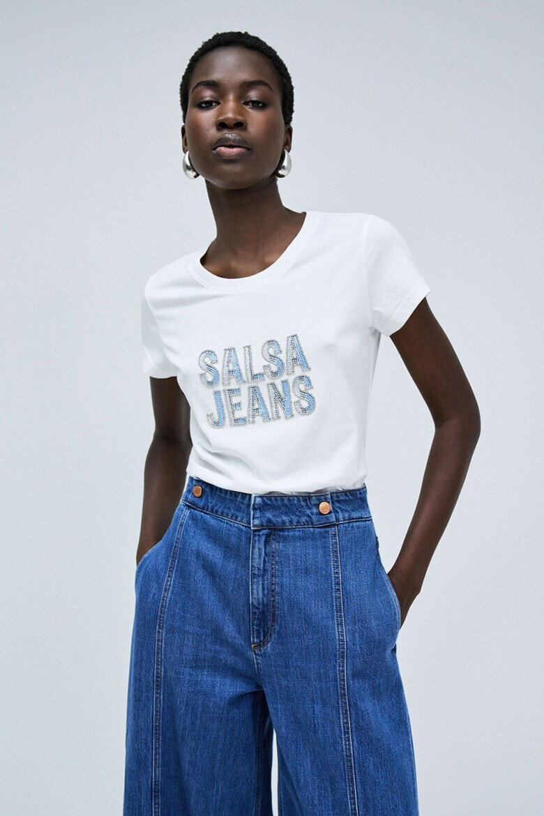 Salsa Jeans Тениска с шарка и овално деколте - Pepit.bg