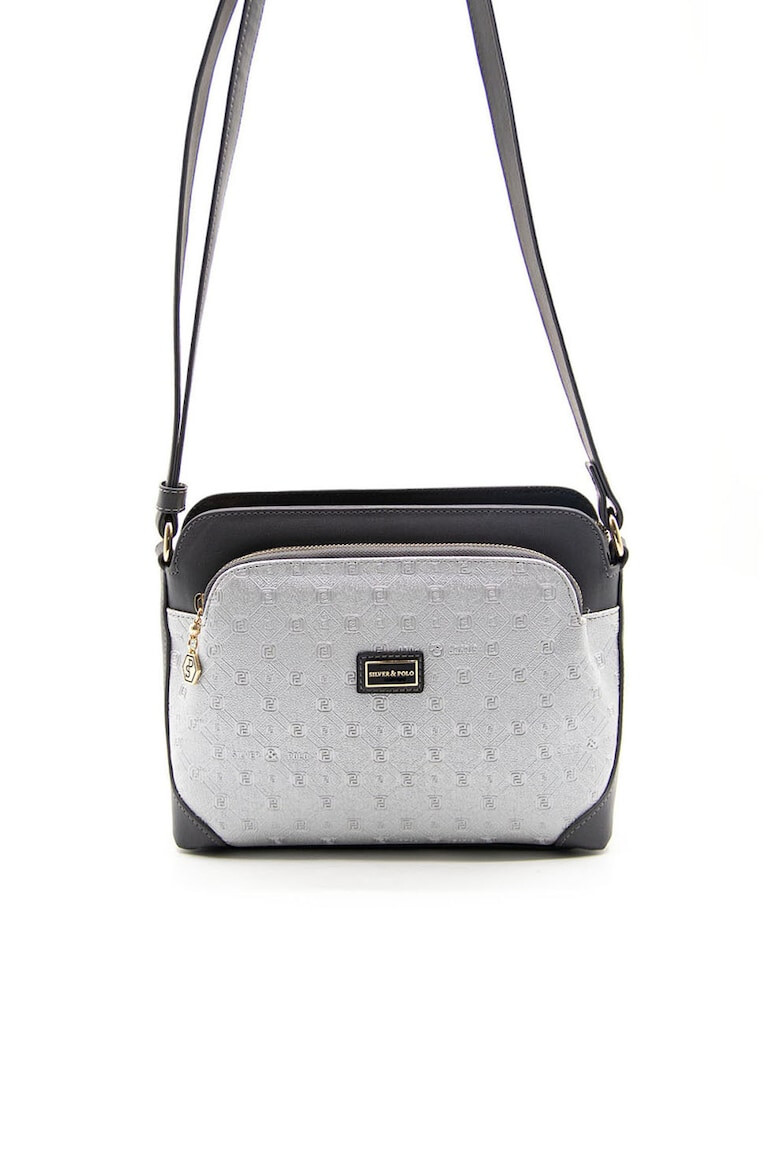 SilverPolo Екологична кожена чанта crossbody с джобове с цип Сива - Pepit.bg