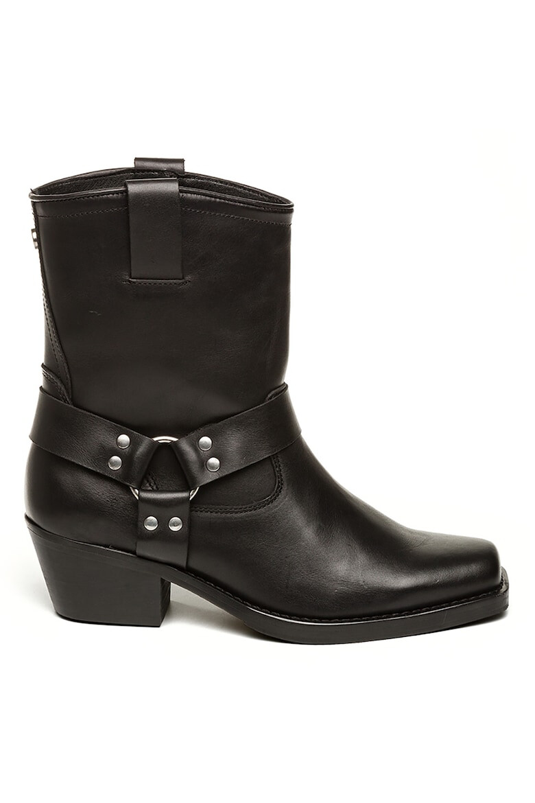 Steve Madden Кожени боти с кубински ток - Черен - Pepit.bg