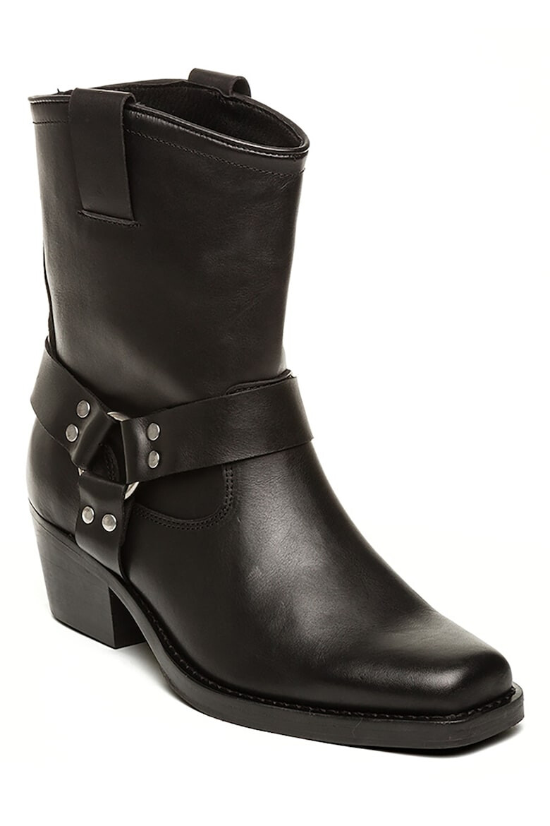 Steve Madden Кожени боти с кубински ток - Черен - Pepit.bg