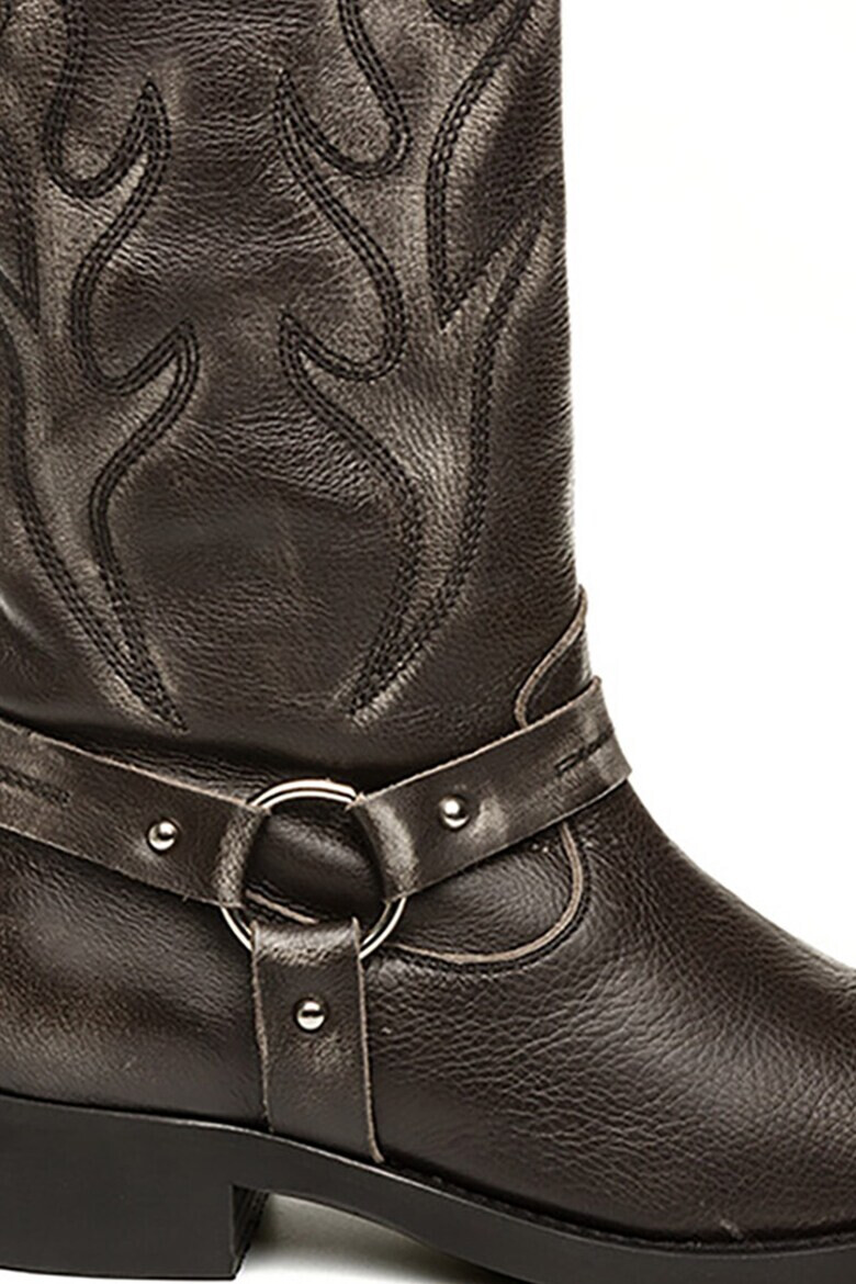 Steve Madden Кожени ботуши с релеф - Антрацитно сиво - Pepit.bg