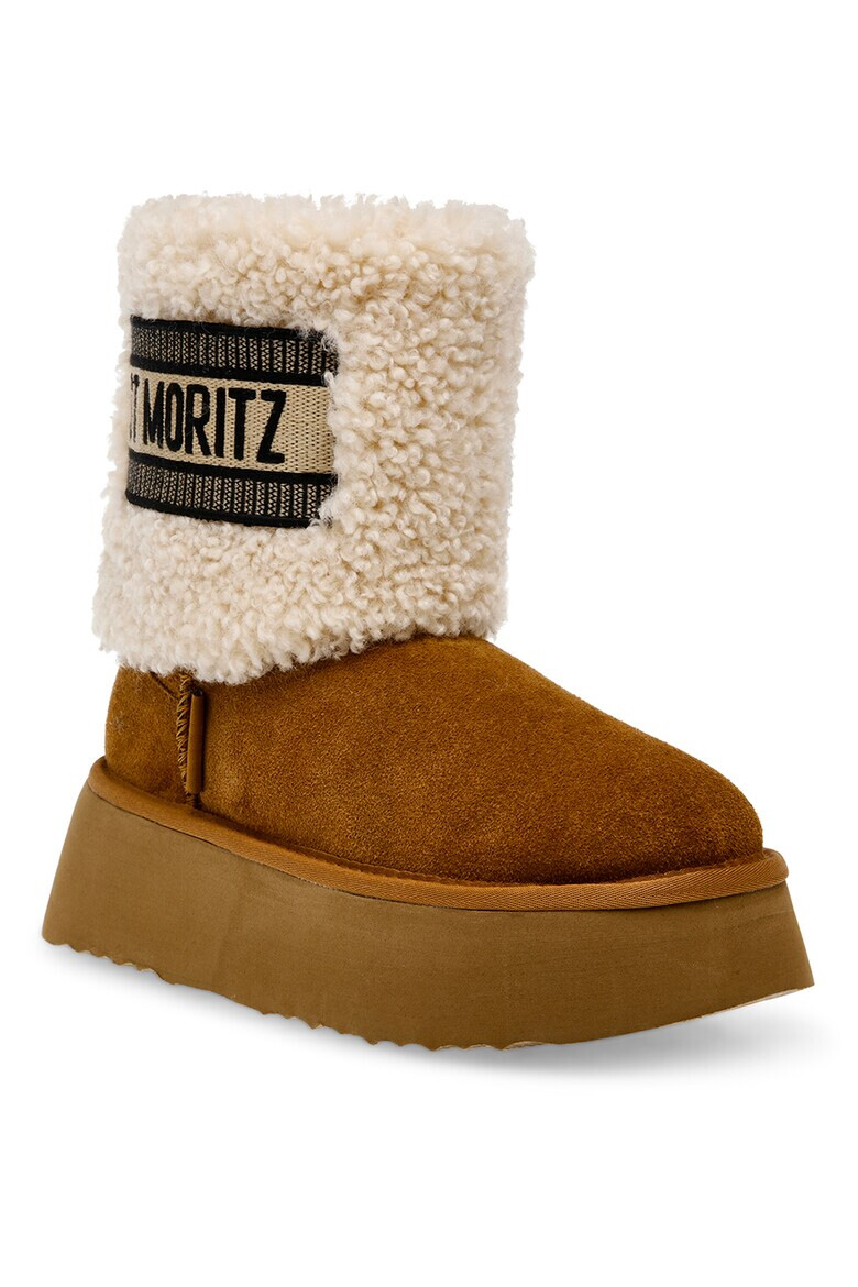 Steve Madden Велурени боти St Moritz - Коняк кафяв/Крем - Pepit.bg