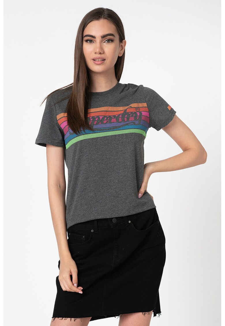 SUPERDRY Тениска Rainbow с лого и овално деколте - Pepit.bg