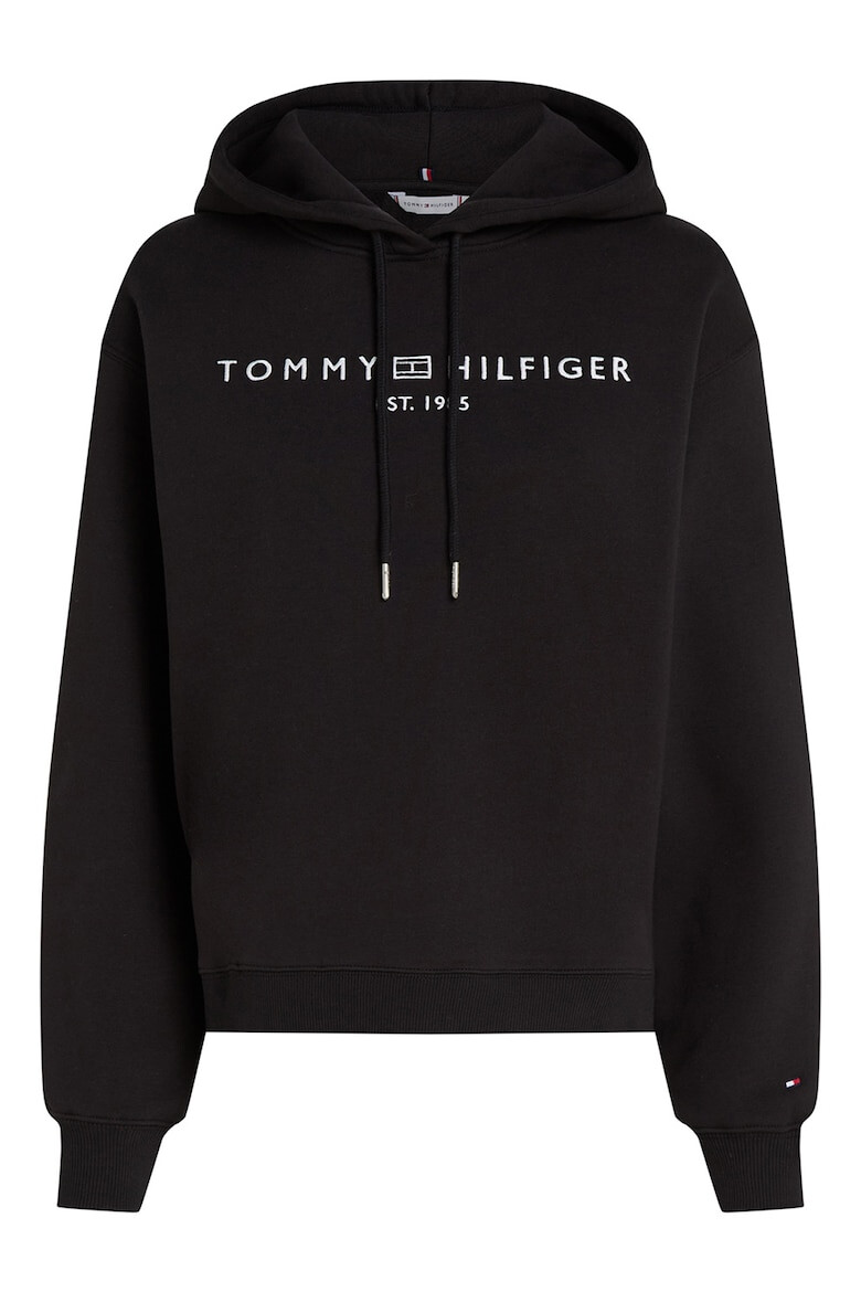 Tommy Hilfiger Свободно худи с връзка и бродирано лого - Бял/Черен - Pepit.bg