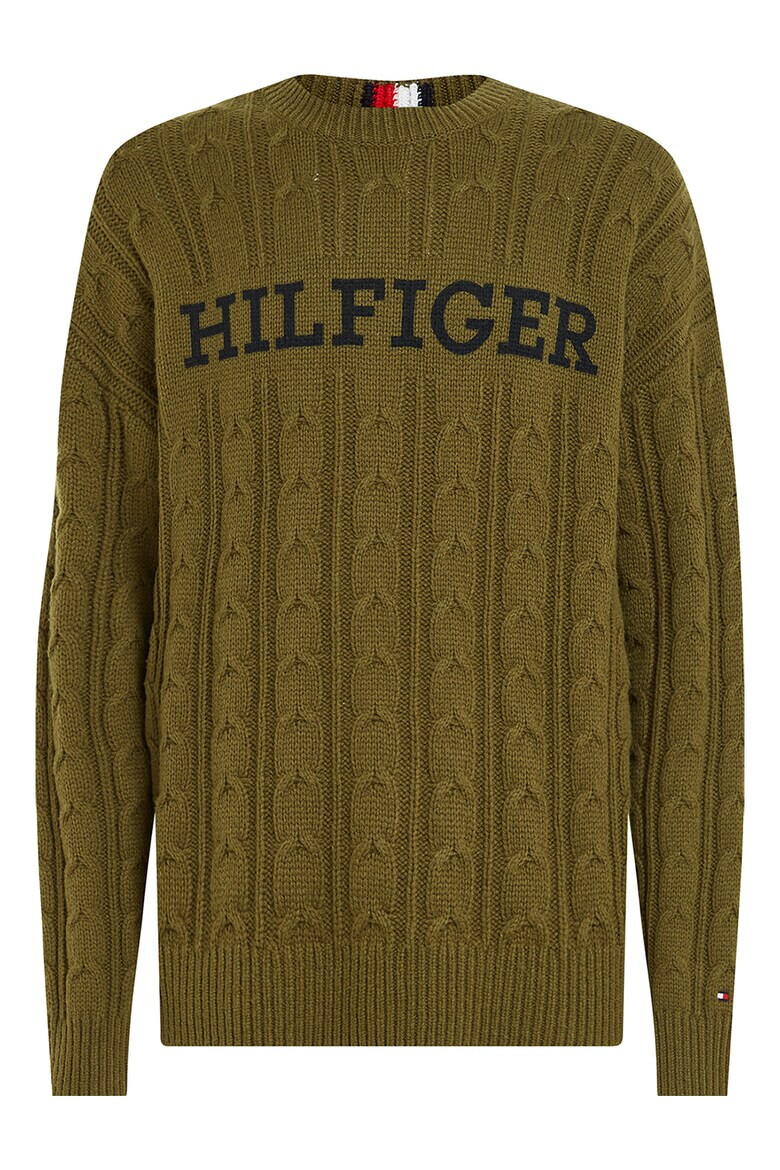 Tommy Hilfiger Пуловер с вълна с лого - Маслинено зелено - Pepit.bg