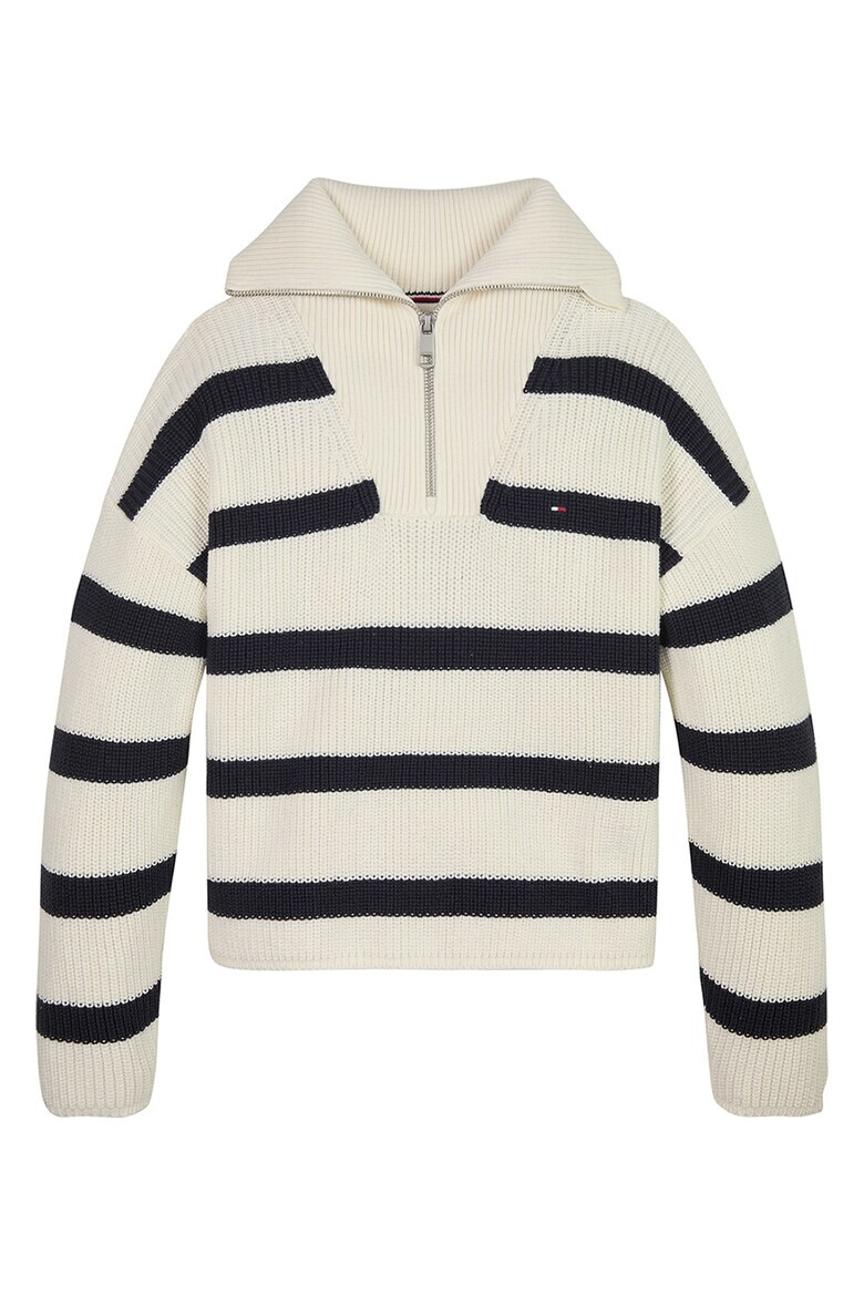 Tommy Hilfiger Раиран пуловер с къс цип - Pepit.bg