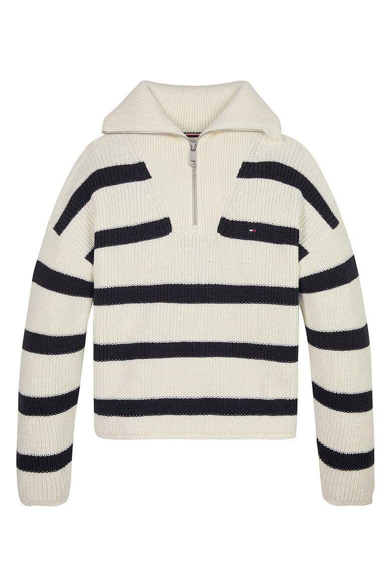 Tommy Hilfiger Раиран пуловер с къс цип - Pepit.bg