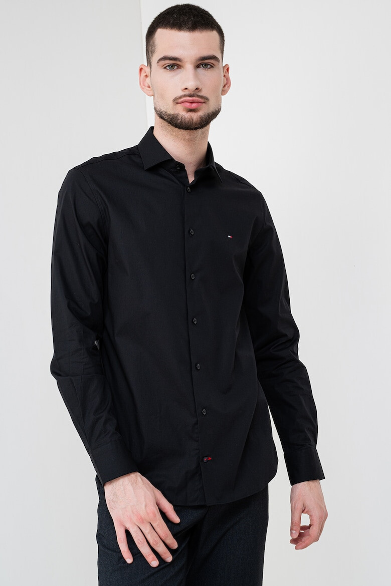 Tommy Hilfiger Слим риза с памук - Черен - Pepit.bg