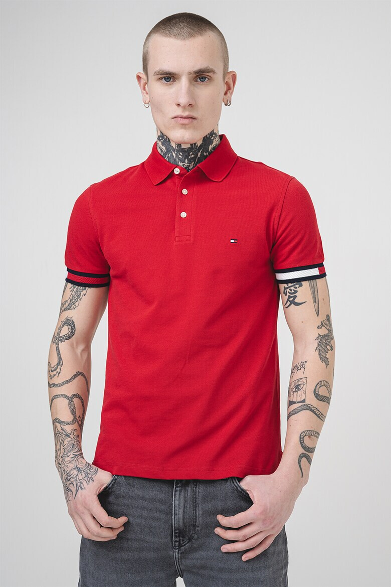 Tommy Hilfiger Слим тениска с яка - Червен - Pepit.bg