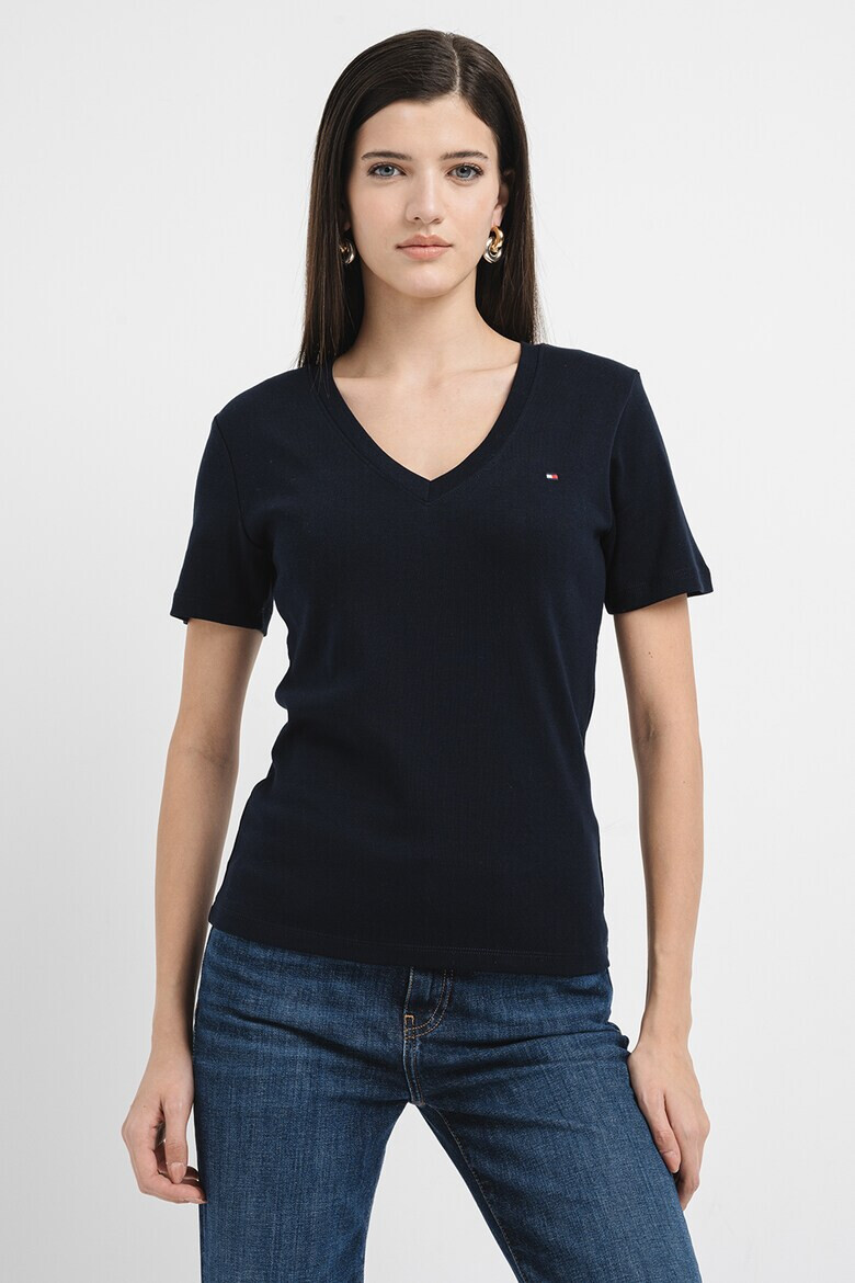 Tommy Hilfiger Слим тениска Cody с шпиц - Тъмносин - Pepit.bg