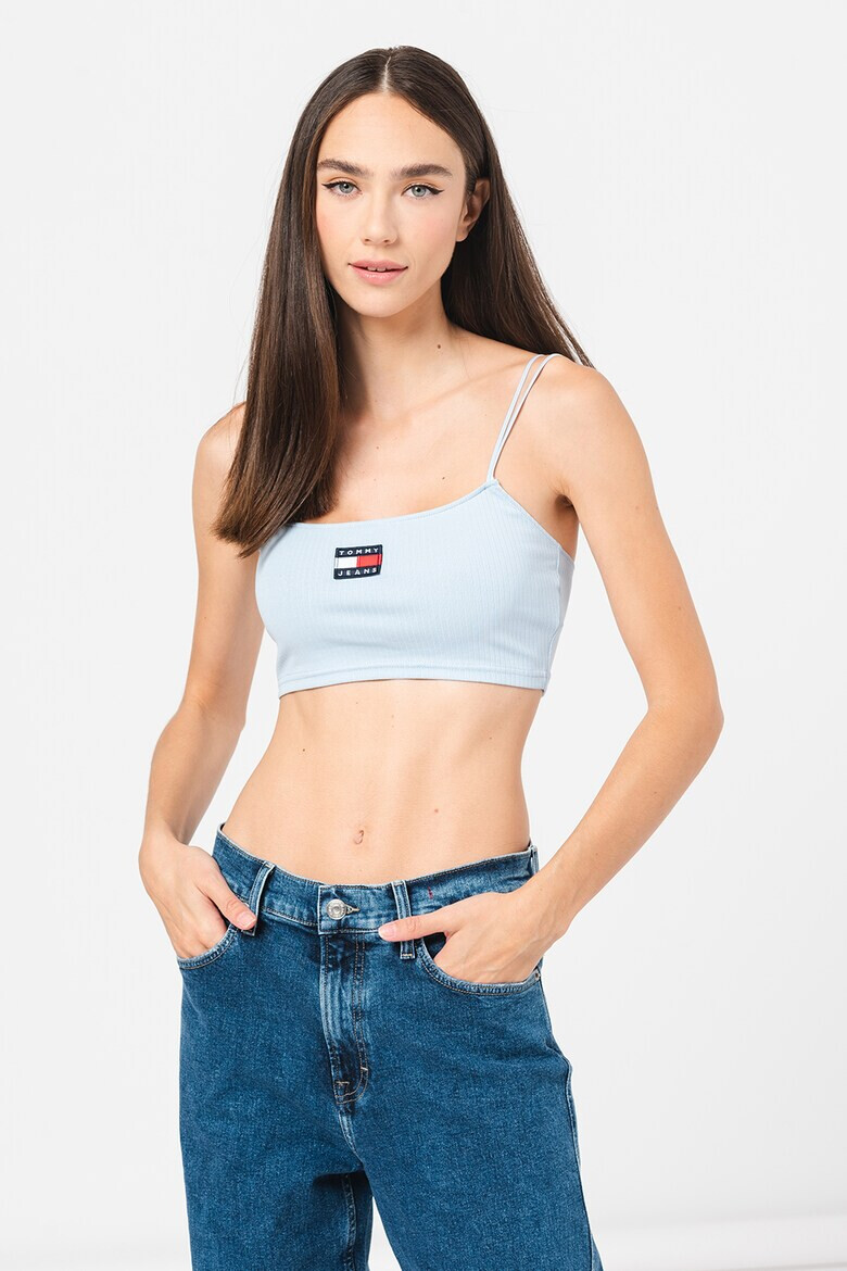 Tommy Jeans Къс рипсен топ с лого - Pepit.bg