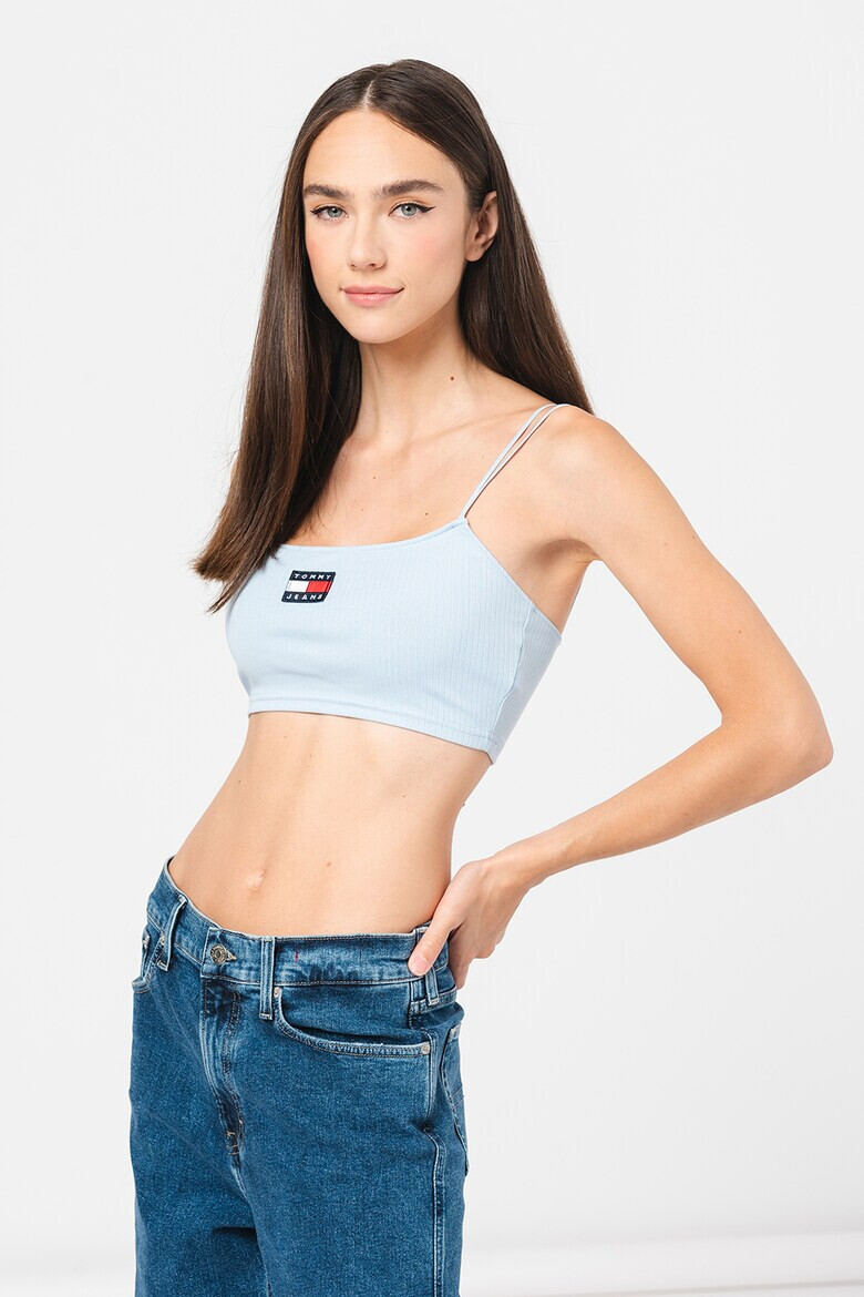 Tommy Jeans Къс рипсен топ с лого - Pepit.bg