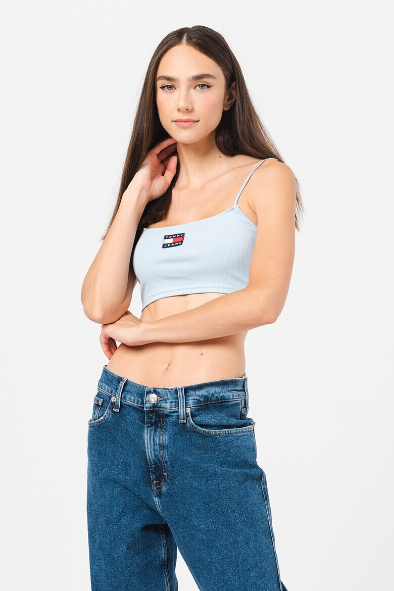 Tommy Jeans Къс рипсен топ с лого - Pepit.bg