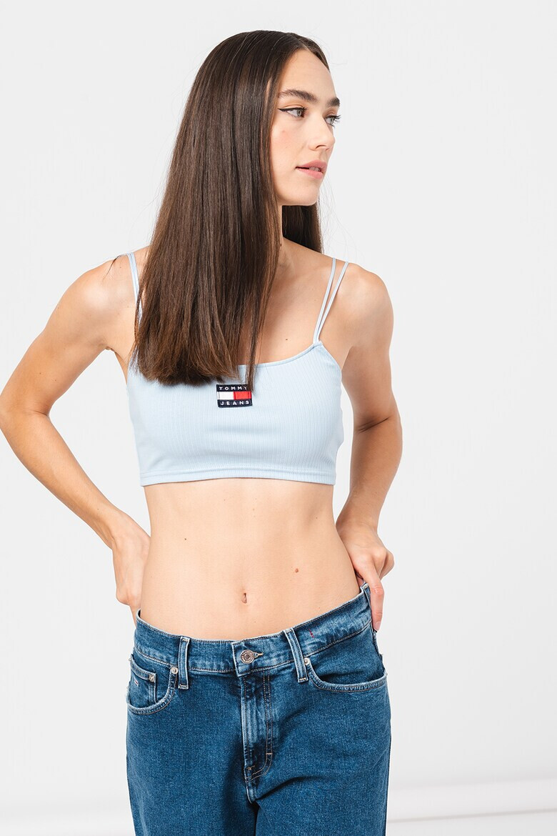 Tommy Jeans Къс рипсен топ с лого - Pepit.bg