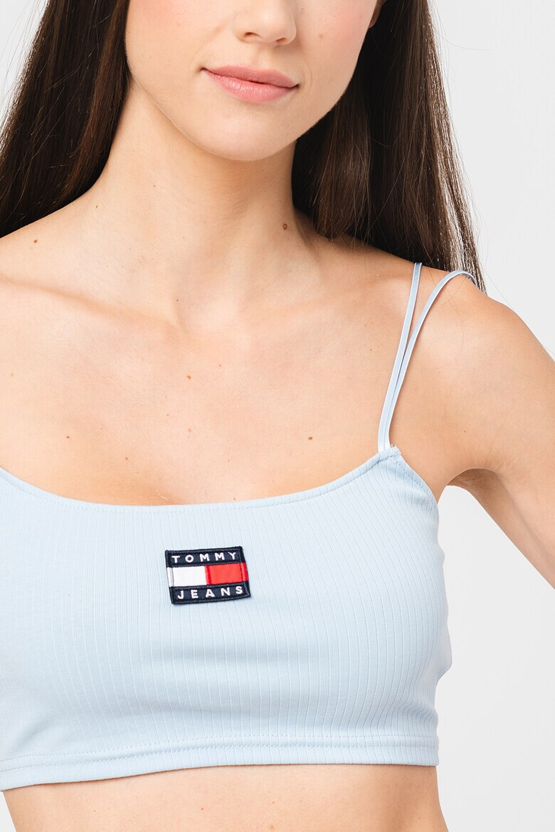 Tommy Jeans Къс рипсен топ с лого - Pepit.bg