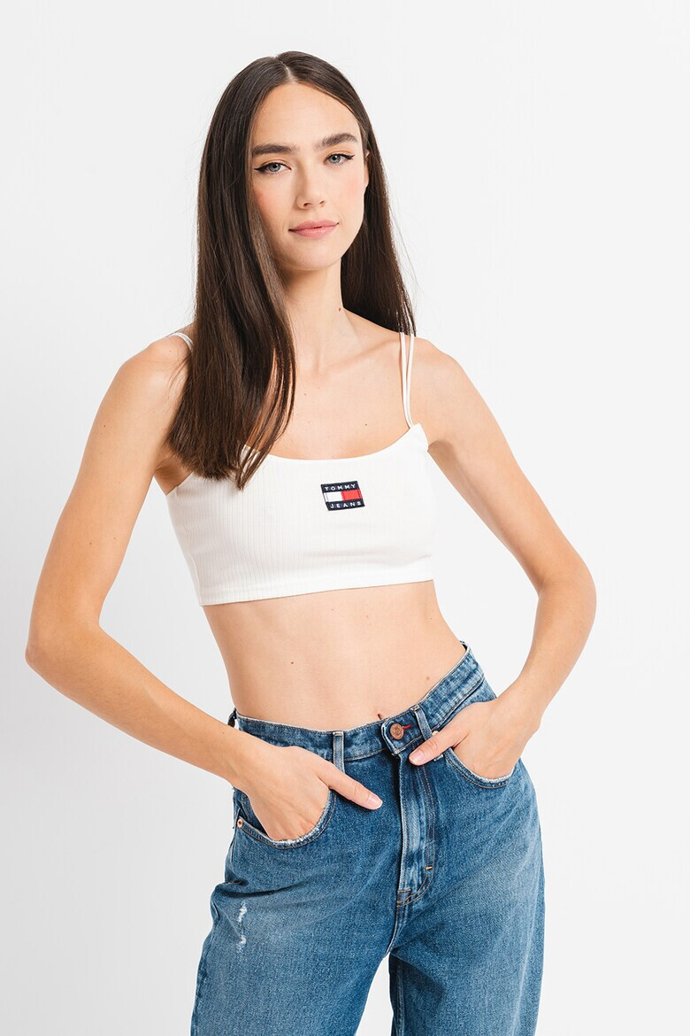 Tommy Jeans Къс рипсен топ с лого - Pepit.bg