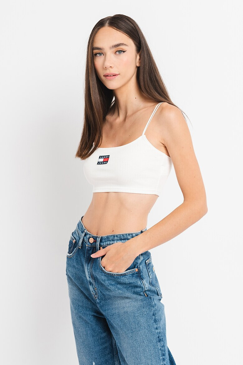 Tommy Jeans Къс рипсен топ с лого - Pepit.bg