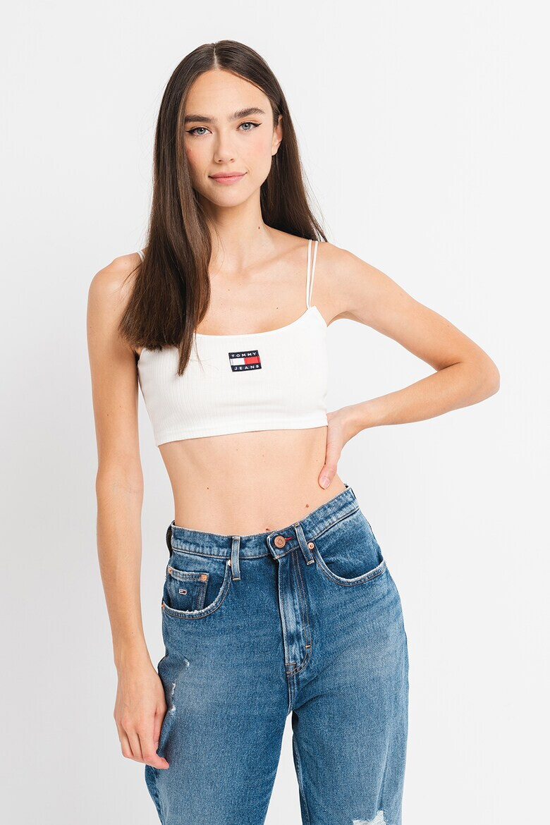 Tommy Jeans Къс рипсен топ с лого - Pepit.bg
