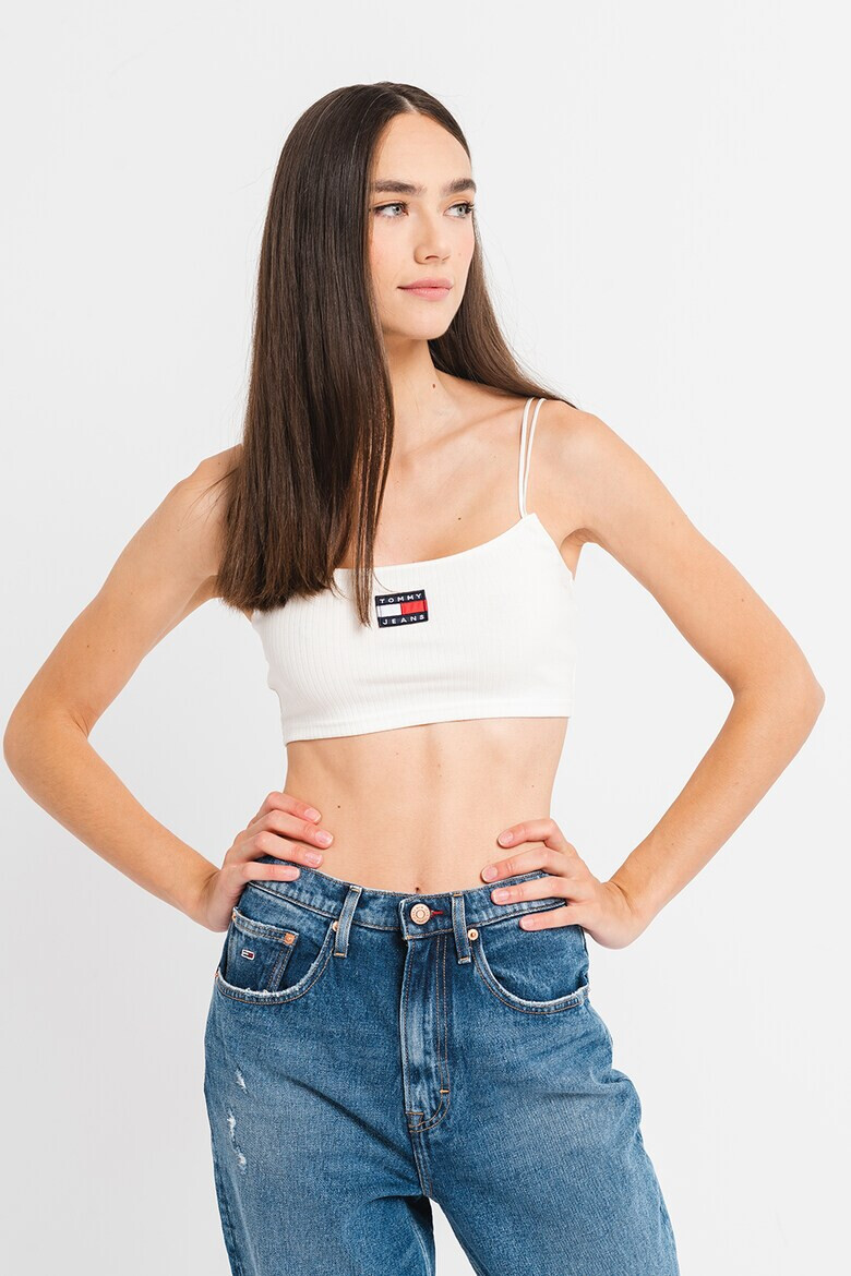 Tommy Jeans Къс рипсен топ с лого - Pepit.bg