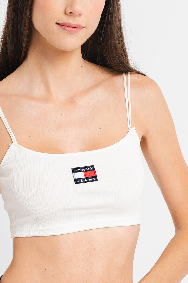 Tommy Jeans Къс рипсен топ с лого - Pepit.bg