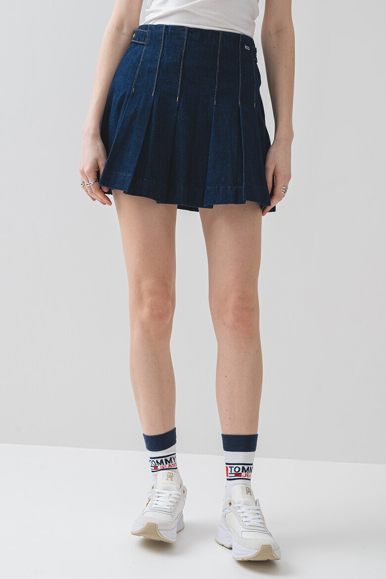 Tommy Jeans Къса дънкова пола с лого - Индигово синьо - Pepit.bg